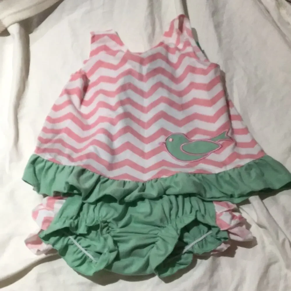 Swing open back ruffle tie top w/ diaper cover